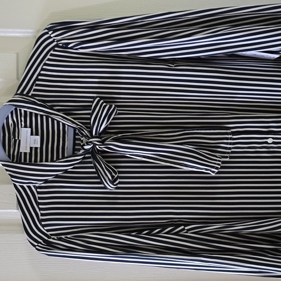 LIZ CLAIBORNE WOMENS PLUS PETITE NAVY/WHITE STRIPES LONG SLEEVE BLOUSE SIZE PXXL - Picture 2 of 14
